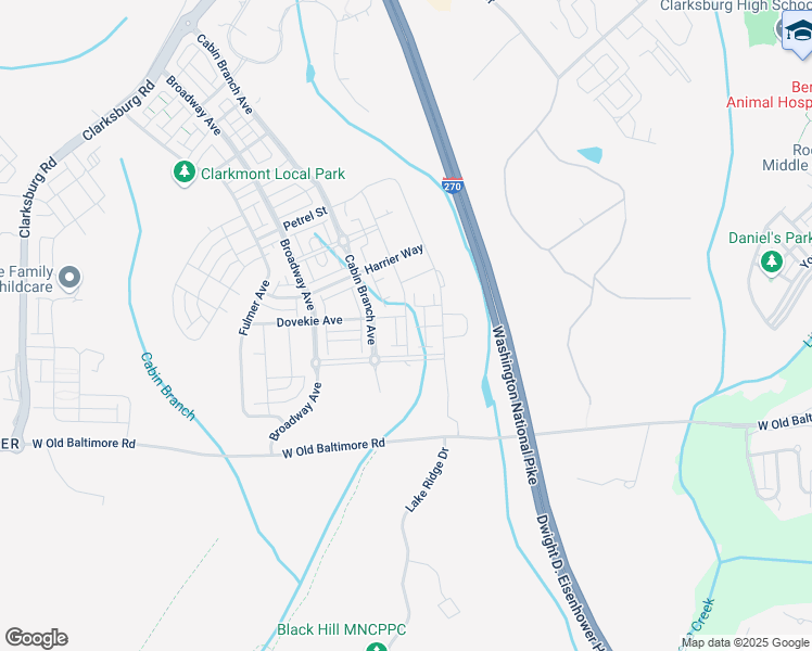 map of restaurants, bars, coffee shops, grocery stores, and more near 22036 Plover Street in Clarksburg
