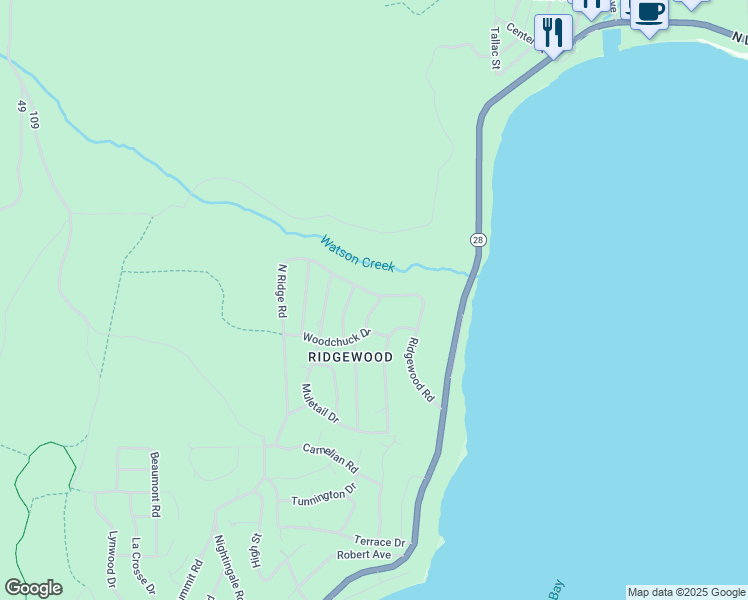map of restaurants, bars, coffee shops, grocery stores, and more near 4545 Silverridge Lane in Carnelian Bay