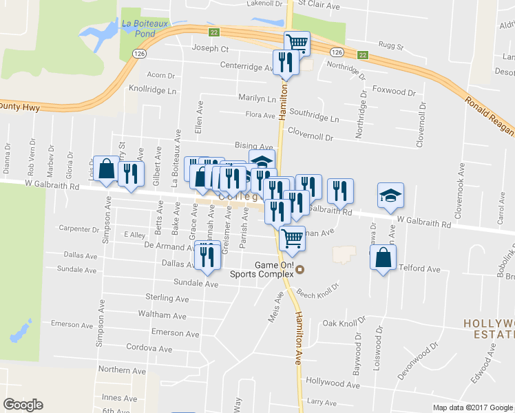 map of restaurants, bars, coffee shops, grocery stores, and more near 1611 Galbraith Road in Cincinnati