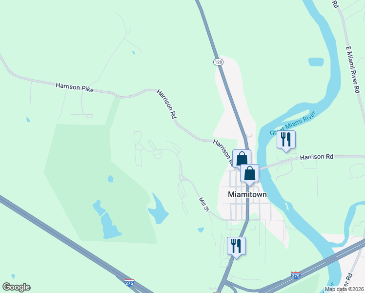 map of restaurants, bars, coffee shops, grocery stores, and more near 8162 Mill Street in Cleves