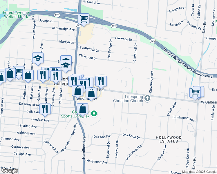 map of restaurants, bars, coffee shops, grocery stores, and more near 1544 Galbraith Road in Cincinnati