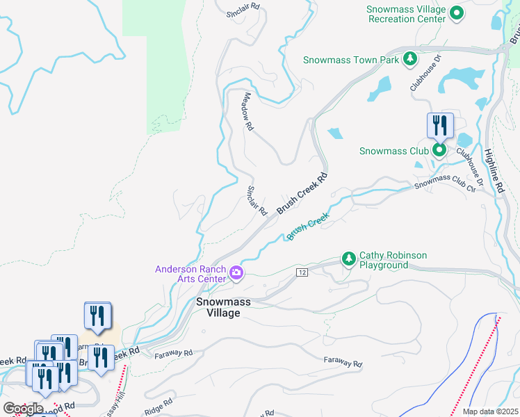 map of restaurants, bars, coffee shops, grocery stores, and more near Sinclair Road in Aspen
