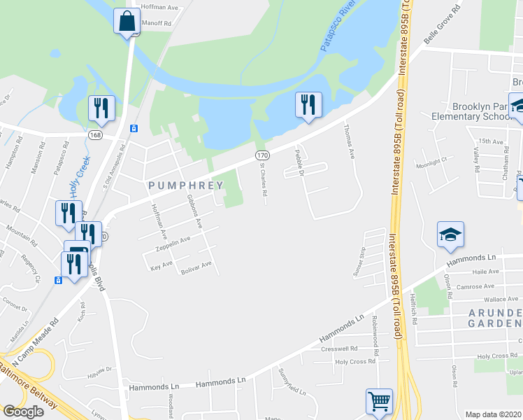 map of restaurants, bars, coffee shops, grocery stores, and more near 108 Saint Charles Road in Baltimore