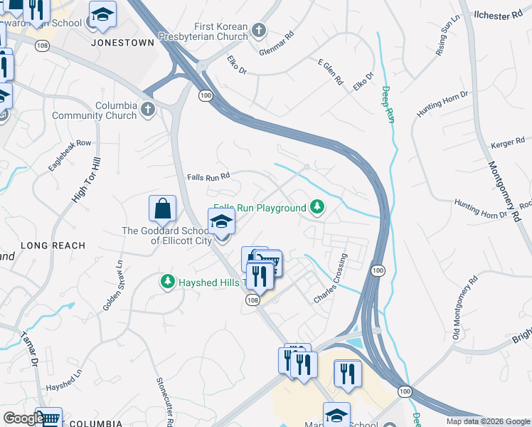 map of restaurants, bars, coffee shops, grocery stores, and more near 8387 Montgomery Run Road in Ilchester