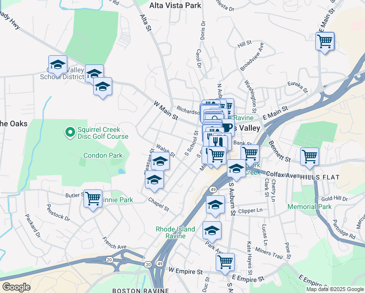 map of restaurants, bars, coffee shops, grocery stores, and more near 224 Lloyd Street in Grass Valley