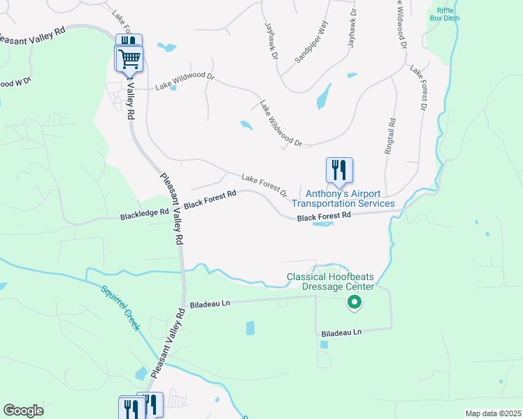map of restaurants, bars, coffee shops, grocery stores, and more near 18511 Black Forest Road in Penn Valley