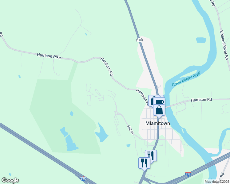 map of restaurants, bars, coffee shops, grocery stores, and more near 8162 Mill Street in Cleves