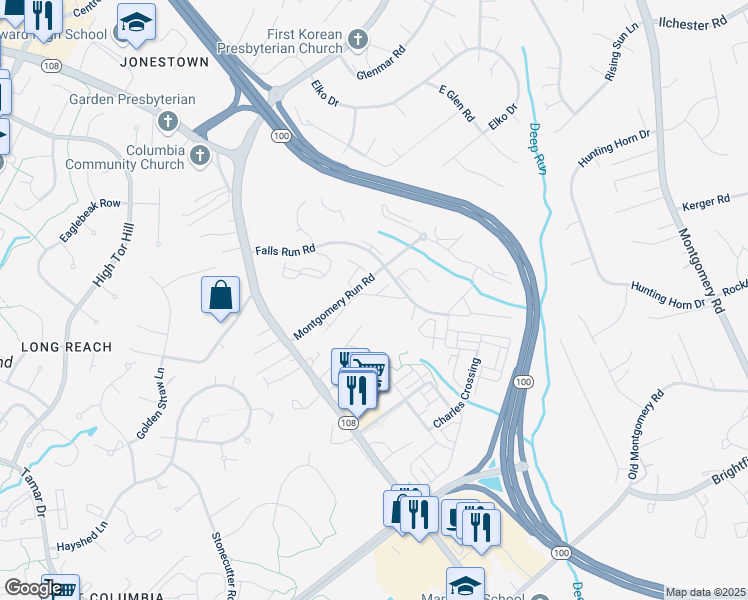 map of restaurants, bars, coffee shops, grocery stores, and more near 8371 Montgomery Run Road in Ellicott City