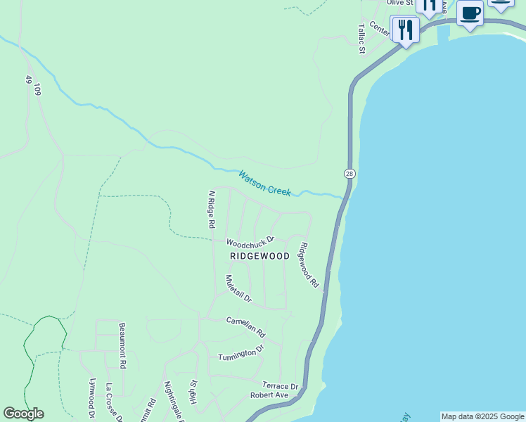 map of restaurants, bars, coffee shops, grocery stores, and more near 4545 Silverridge Lane in Carnelian Bay