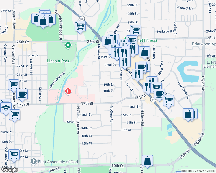 map of restaurants, bars, coffee shops, grocery stores, and more near 2790 18th Street in Columbus