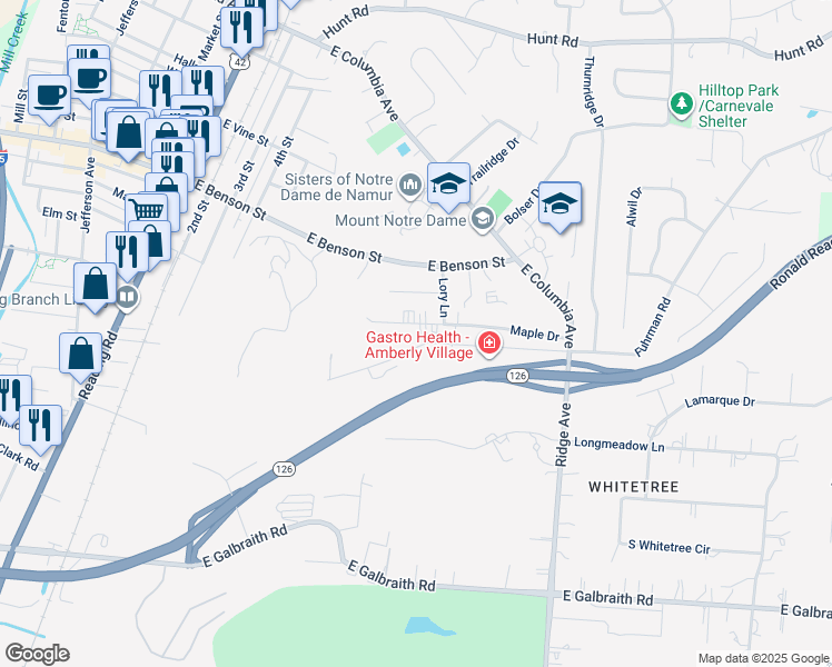map of restaurants, bars, coffee shops, grocery stores, and more near 64 Fuhrman Road in Cincinnati