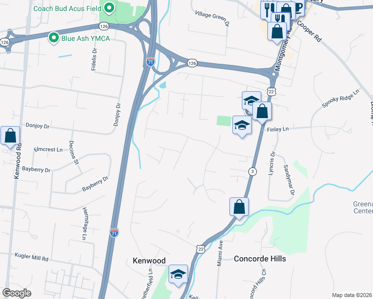 map of restaurants, bars, coffee shops, grocery stores, and more near 8852 Raiders Run Road in Cincinnati