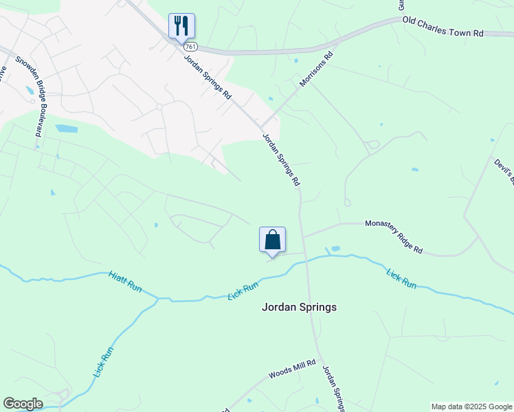 map of restaurants, bars, coffee shops, grocery stores, and more near 1054 Jordan Springs Road in Stephenson