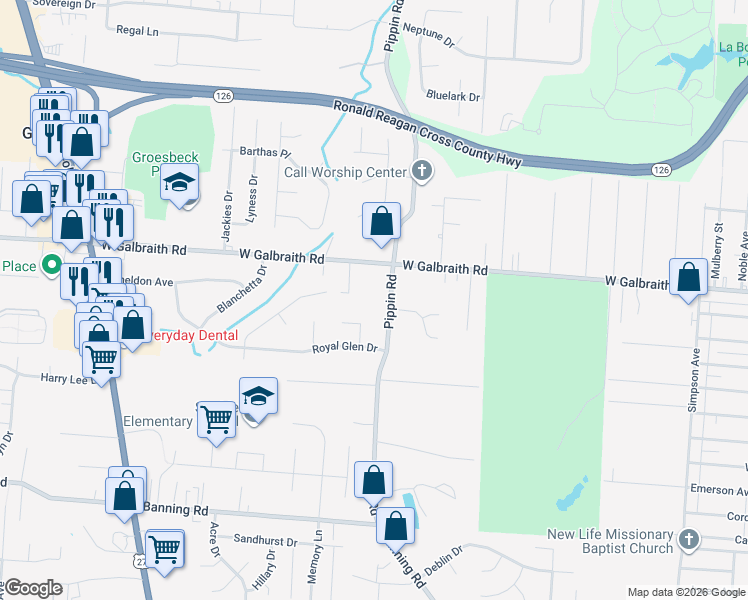 map of restaurants, bars, coffee shops, grocery stores, and more near 7874 Sequoia Court in Cincinnati