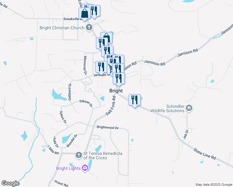 map of restaurants, bars, coffee shops, grocery stores, and more near 23943 Salt Fork Road in Lawrenceburg