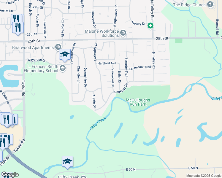 map of restaurants, bars, coffee shops, grocery stores, and more near 5261 Regency Drive in Columbus