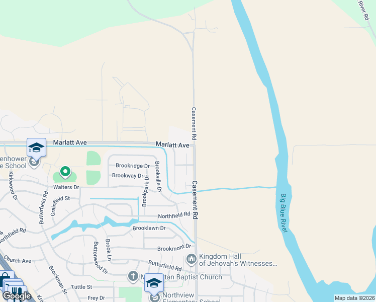 map of restaurants, bars, coffee shops, grocery stores, and more near 2704 North Brookglen Circle in Manhattan