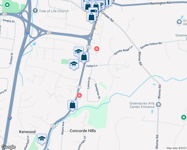 map of restaurants, bars, coffee shops, grocery stores, and more near 8920 Sandymar Drive in Cincinnati