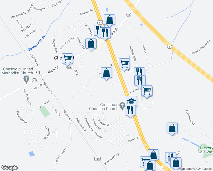 map of restaurants, bars, coffee shops, grocery stores, and more near 5079 North Dupont Highway in Dover