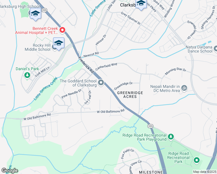 map of restaurants, bars, coffee shops, grocery stores, and more near 22010 Frederick Road in Boyds