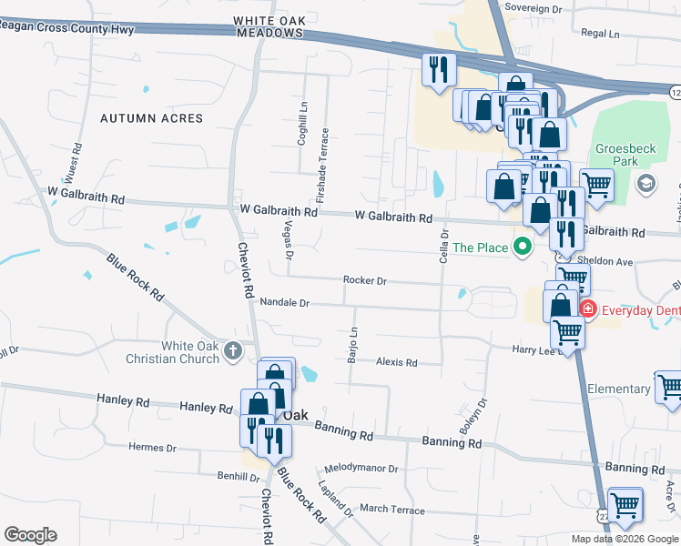 map of restaurants, bars, coffee shops, grocery stores, and more near 3478 Orillia Drive in Cincinnati