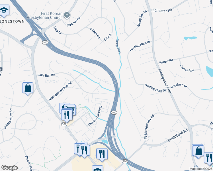 map of restaurants, bars, coffee shops, grocery stores, and more near 8585 Falls Run Road in Ilchester