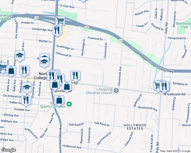 map of restaurants, bars, coffee shops, grocery stores, and more near 6925 Kleindale Avenue in Cincinnati