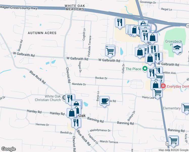 map of restaurants, bars, coffee shops, grocery stores, and more near 3478 Orillia Drive in Cincinnati