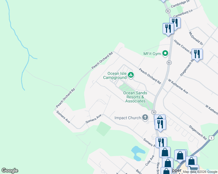 map of restaurants, bars, coffee shops, grocery stores, and more near 3 Winchester Court in Ocean View