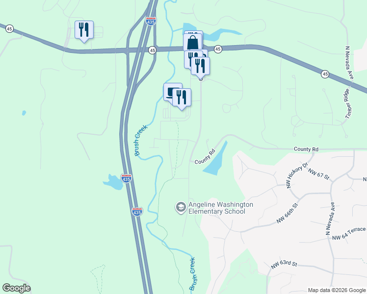 map of restaurants, bars, coffee shops, grocery stores, and more near 15201 County Road in Parkville