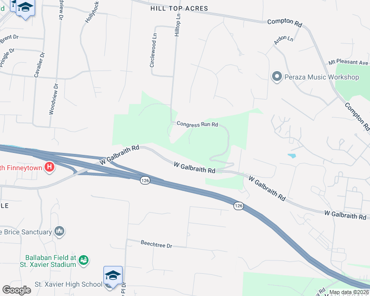 map of restaurants, bars, coffee shops, grocery stores, and more near 187 Congress Run Road in Cincinnati