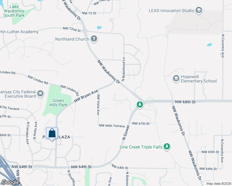 map of restaurants, bars, coffee shops, grocery stores, and more near 3707 Northwest Bryan Avenue in Kansas City