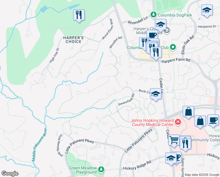 map of restaurants, bars, coffee shops, grocery stores, and more near 11093 Wineglass Court in Columbia