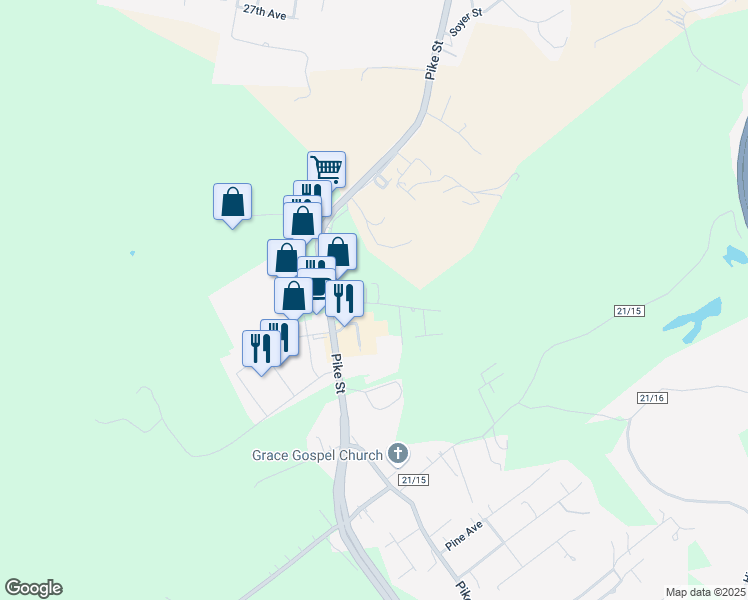 map of restaurants, bars, coffee shops, grocery stores, and more near 109 Joy Street in Parkersburg