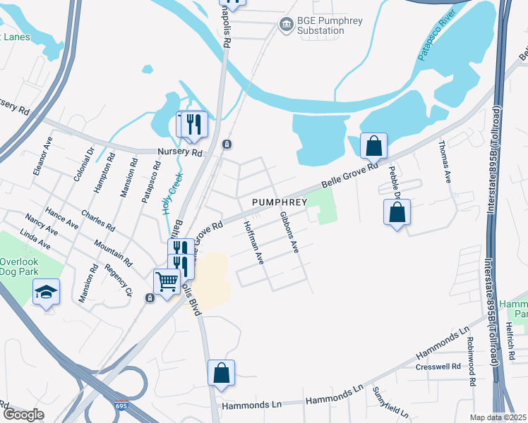 map of restaurants, bars, coffee shops, grocery stores, and more near 5919 Belle Grove Road in Baltimore