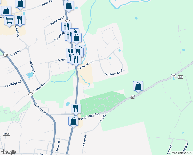 map of restaurants, bars, coffee shops, grocery stores, and more near 1337 Northwoods Drive in Hillsboro
