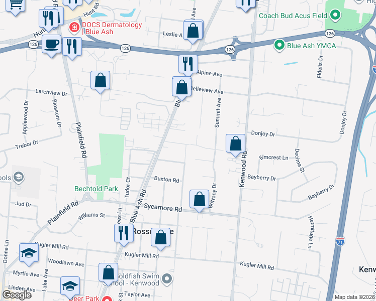 map of restaurants, bars, coffee shops, grocery stores, and more near 8855 Cynthia Court in Cincinnati