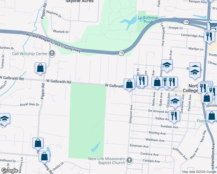 map of restaurants, bars, coffee shops, grocery stores, and more near 2033 Galbraith Road in Cincinnati