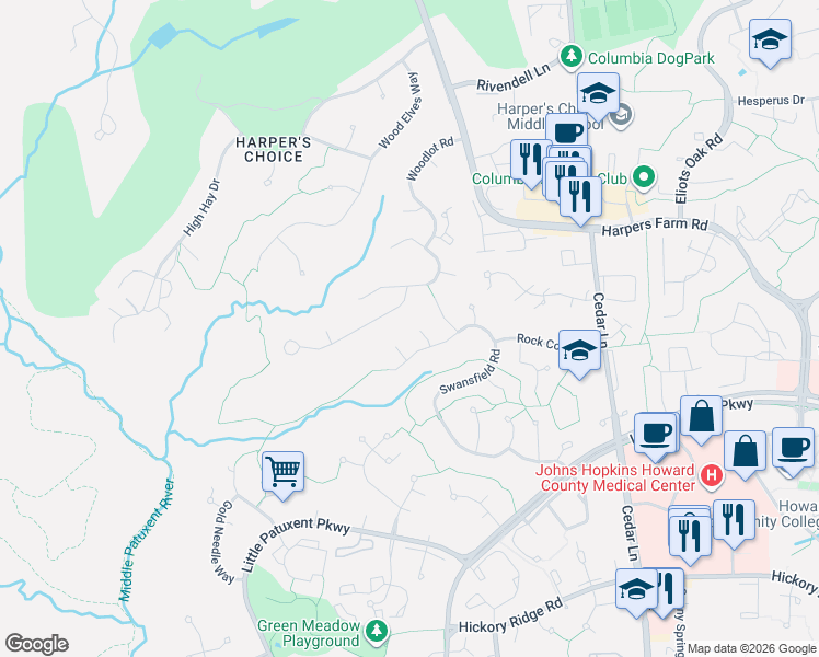 map of restaurants, bars, coffee shops, grocery stores, and more near 11093 Wineglass Court in Columbia