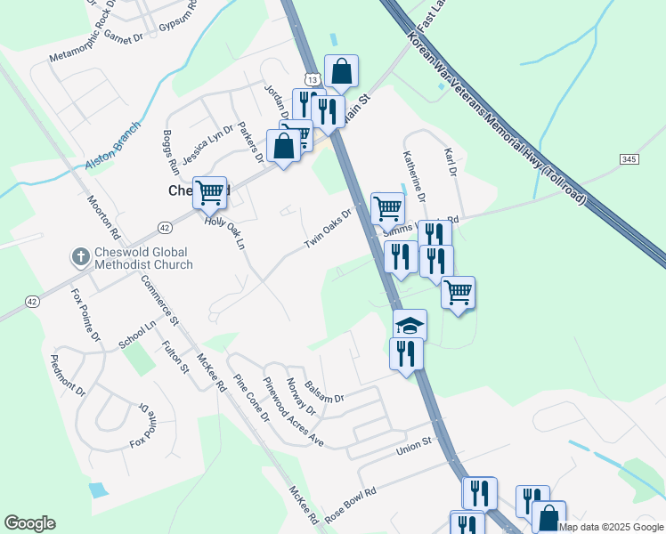 map of restaurants, bars, coffee shops, grocery stores, and more near 5079 North Dupont Highway in Dover