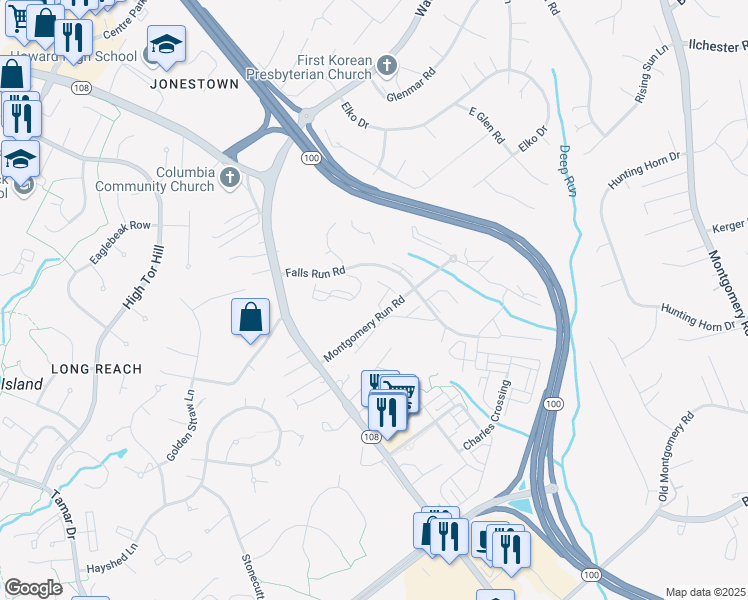 map of restaurants, bars, coffee shops, grocery stores, and more near 8388 Montgomery Run Road in Ellicott City