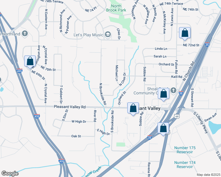 map of restaurants, bars, coffee shops, grocery stores, and more near 8002 Birchwood Drive in Pleasant Valley