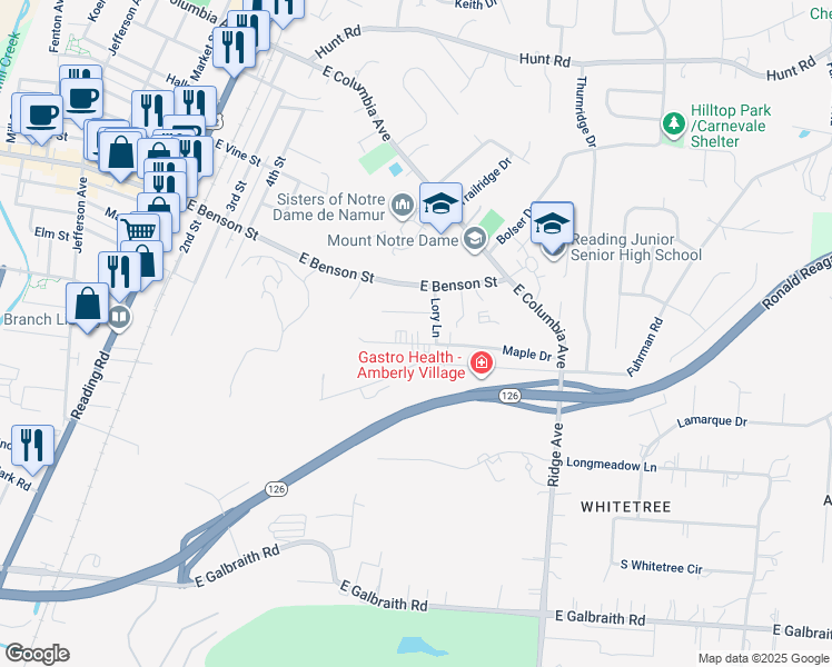 map of restaurants, bars, coffee shops, grocery stores, and more near 629 Dottie Court in Cincinnati