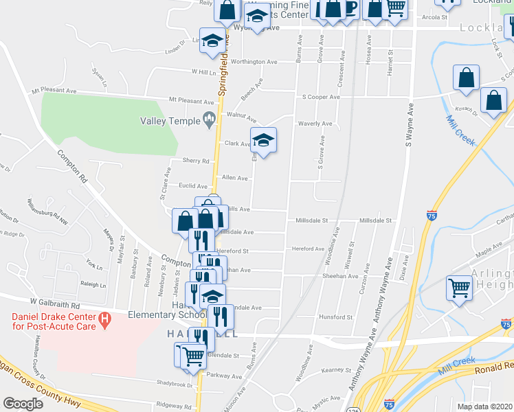 map of restaurants, bars, coffee shops, grocery stores, and more near 10 Elm Avenue in Cincinnati