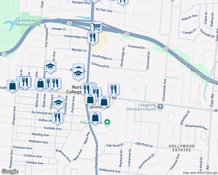 map of restaurants, bars, coffee shops, grocery stores, and more near 1558 Galbraith Road in Cincinnati