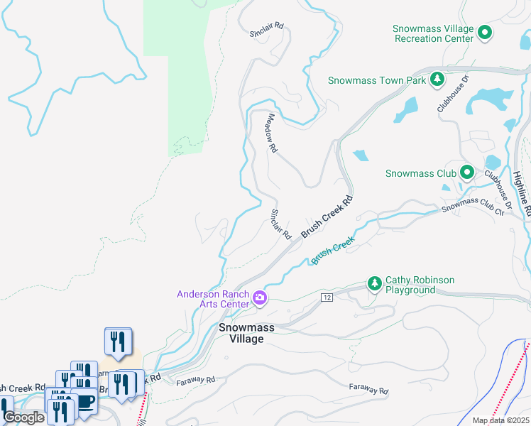 map of restaurants, bars, coffee shops, grocery stores, and more near Sinclair Rd in Aspen