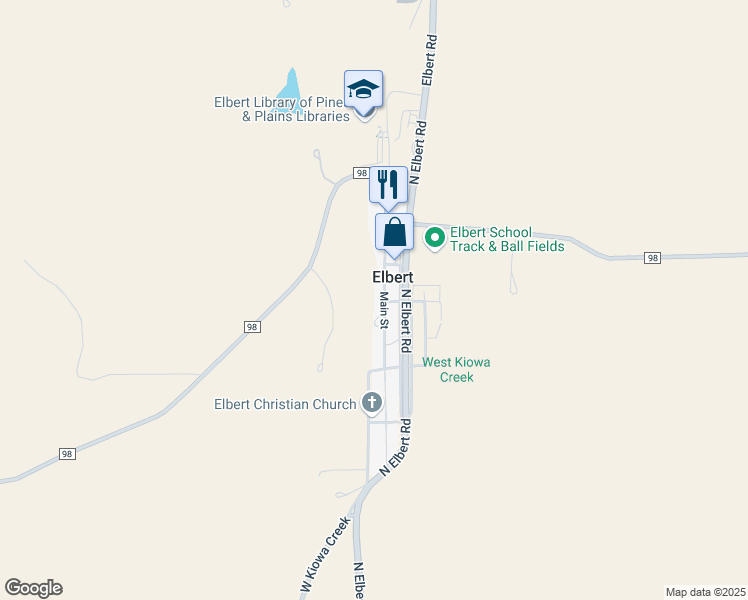 map of restaurants, bars, coffee shops, grocery stores, and more near 24155 Main Street in Elbert