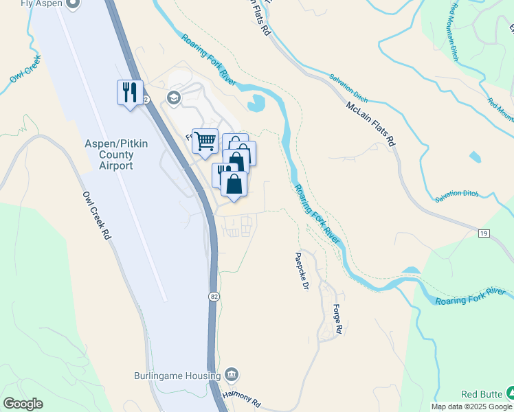map of restaurants, bars, coffee shops, grocery stores, and more near 212 Aspen Airport Business Center in Aspen