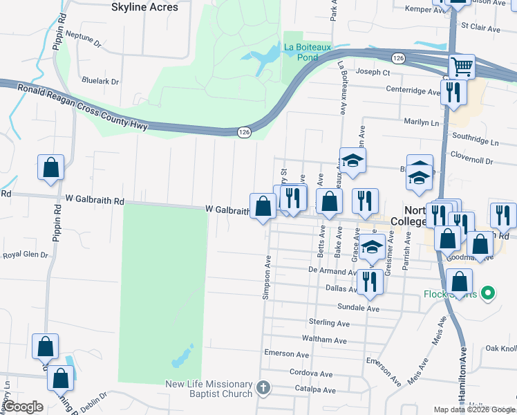 map of restaurants, bars, coffee shops, grocery stores, and more near 2010 Galbraith Road in Cincinnati