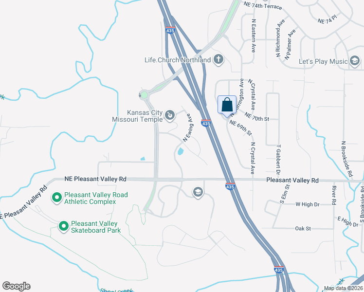 map of restaurants, bars, coffee shops, grocery stores, and more near 6801 Northeast 70th Street in Kansas City